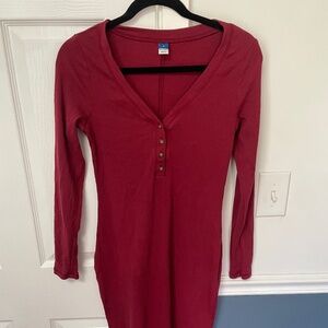 Rib knit henley midi dress
